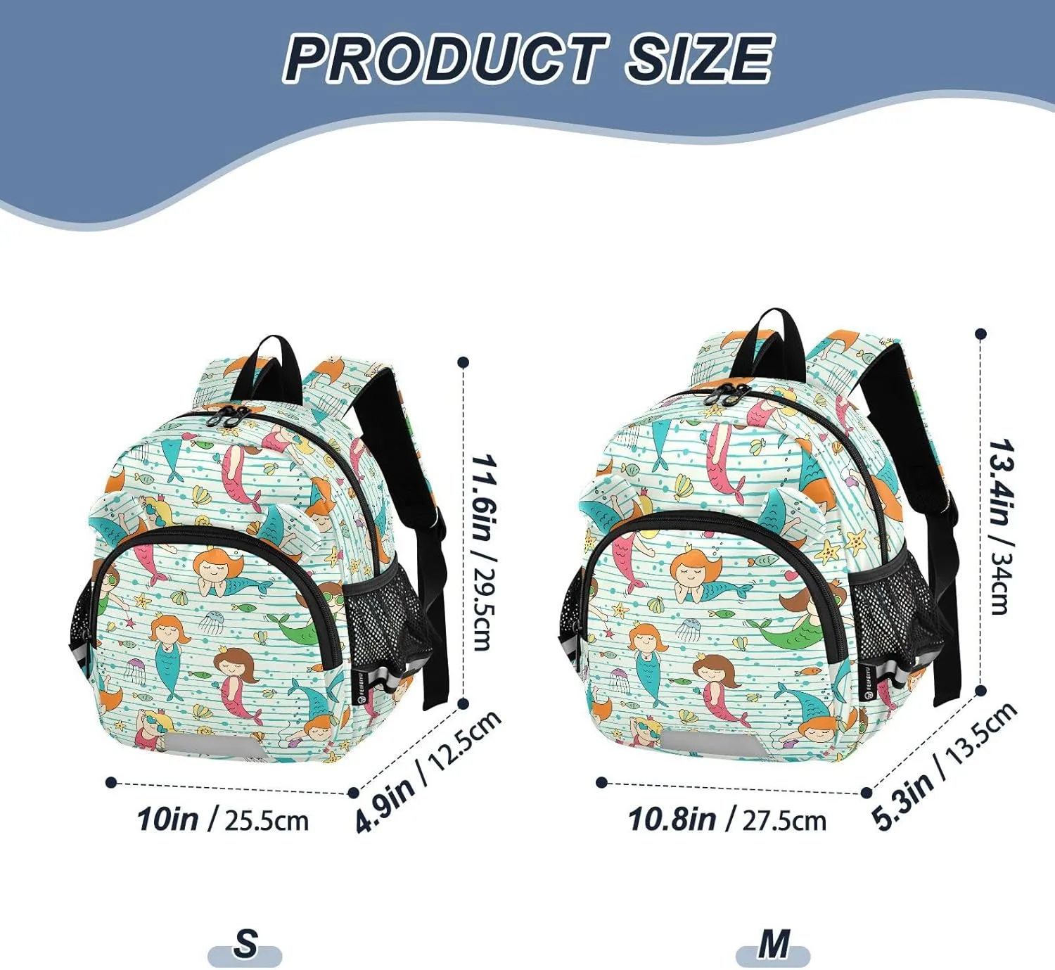 Mermaids Fish Preschool Backpack Jellyfish Starfish Daycare Bookbag School Backpack with Traction Rope for Kids 3-6
