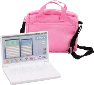 Metal Computer Laptop w Carrying Bag Made for 18" Dolls - Durable Metal Construction w Detailed Display & Pink Accessory Case Compatible with 18" American Girl Doll- Gift Set for Girls