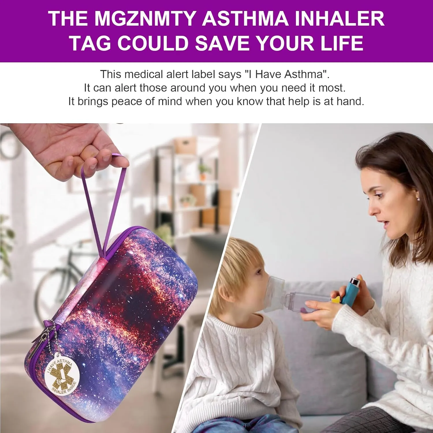 MGZNMTY Travel Carrying Case Compatible with Asthma Inhaler Spacer for Adults and Children, Masks, Inhaler Holder with Asthma Alert Tag and Medical Card, Carabiner (Only Case) (Galaxy)