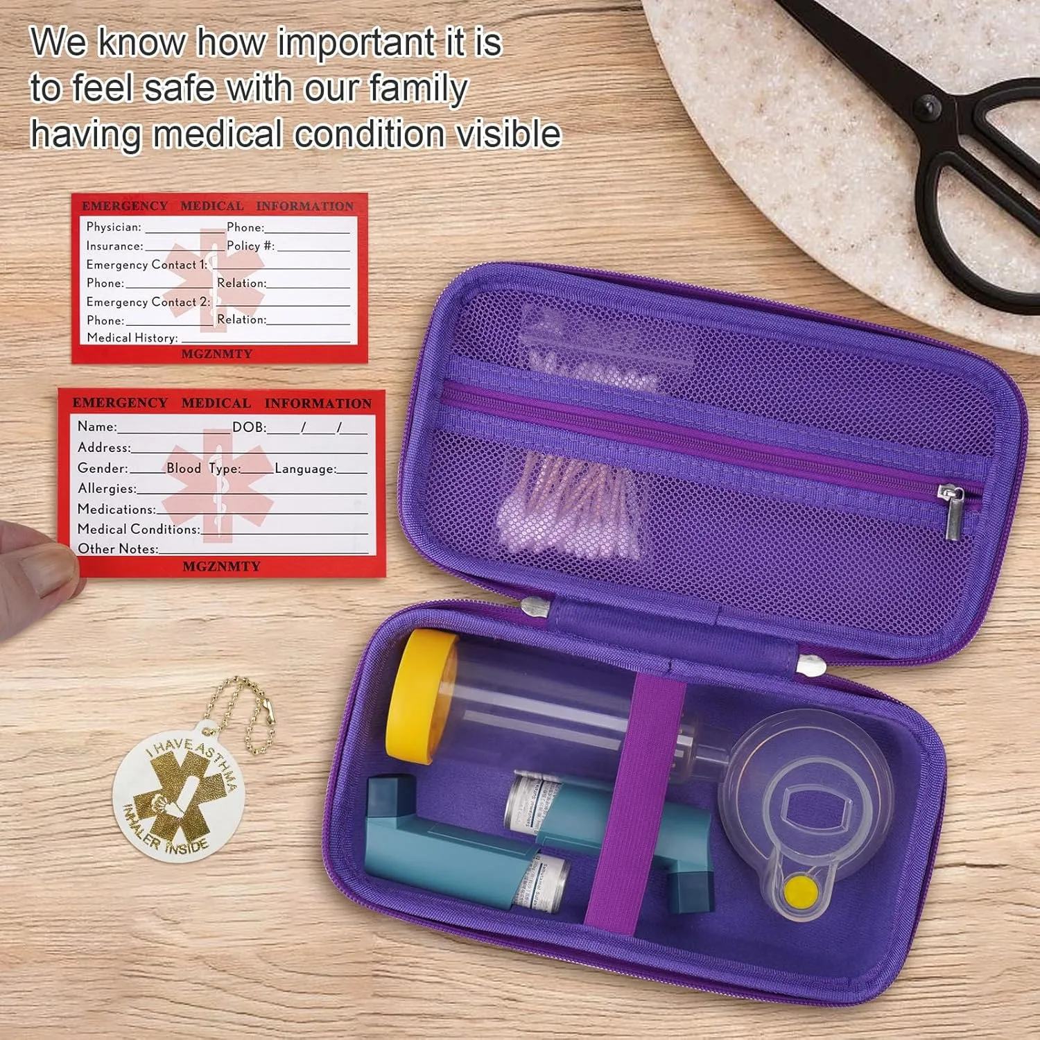 MGZNMTY Travel Carrying Case Compatible with Asthma Inhaler Spacer for Adults and Children, Masks, Inhaler Holder with Asthma Alert Tag and Medical Card, Carabiner (Only Case) (Galaxy)