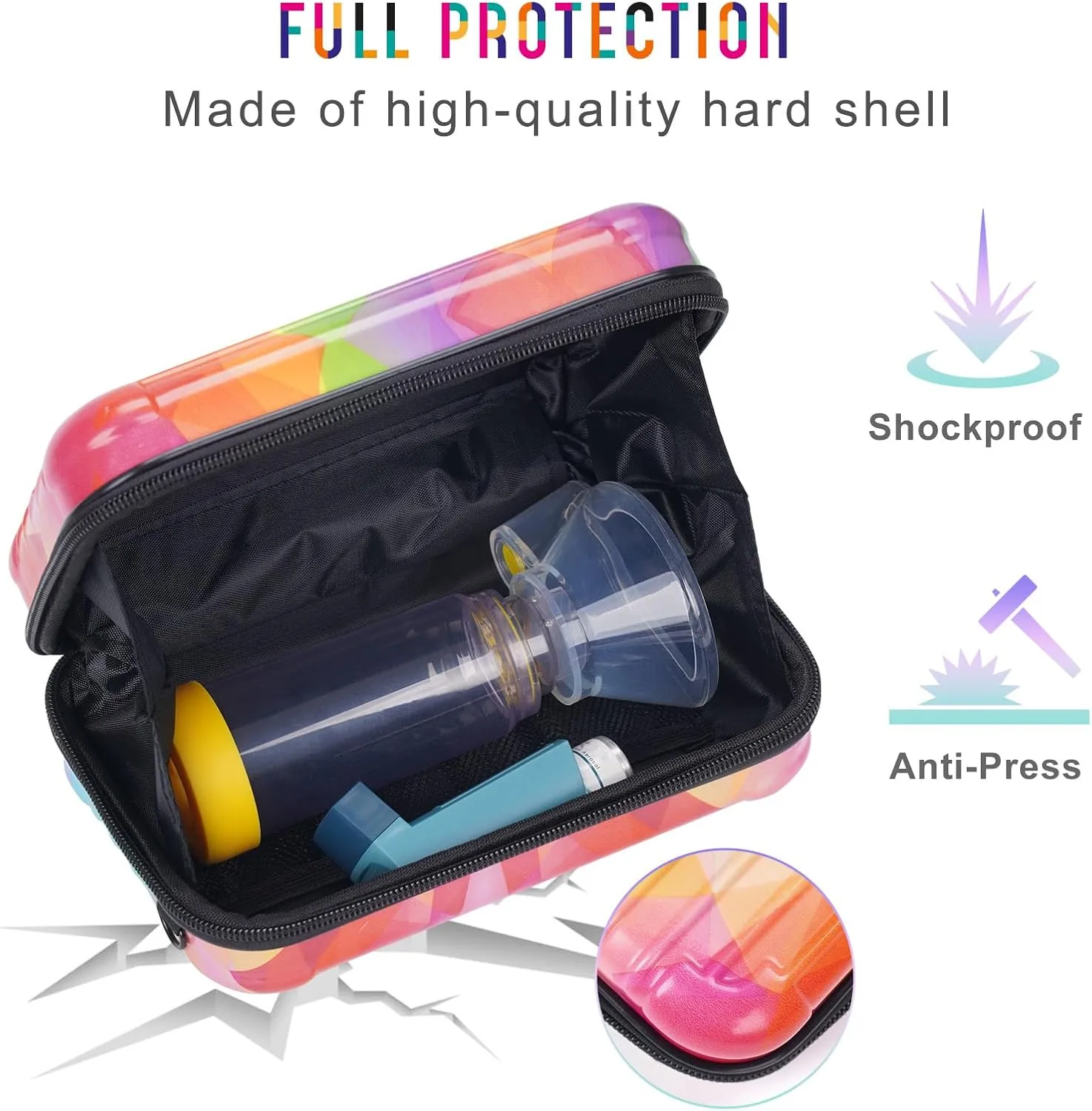 MGZNMTY Travel Carrying Case for Asthma Inhaler, Inhaler Spacer for Kids and Adults, Masks, Holder Bag with Shoulder Crossbody Rope and Mesh Pocket for Medicine (Only Case) (Iridescent)