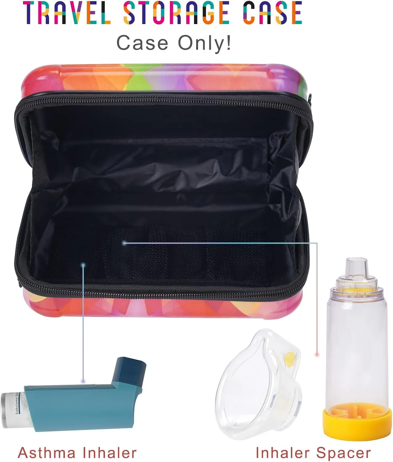 MGZNMTY Travel Carrying Case for Asthma Inhaler, Inhaler Spacer for Kids and Adults, Masks, Holder Bag with Shoulder Crossbody Rope and Mesh Pocket for Medicine (Only Case) (Iridescent)