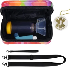 MGZNMTY Travel Carrying Case for Asthma Inhaler, Inhaler Spacer for Kids and Adults, Masks, Holder Bag with Shoulder Crossbody Rope and Mesh Pocket for Medicine (Only Case) (Iridescent)