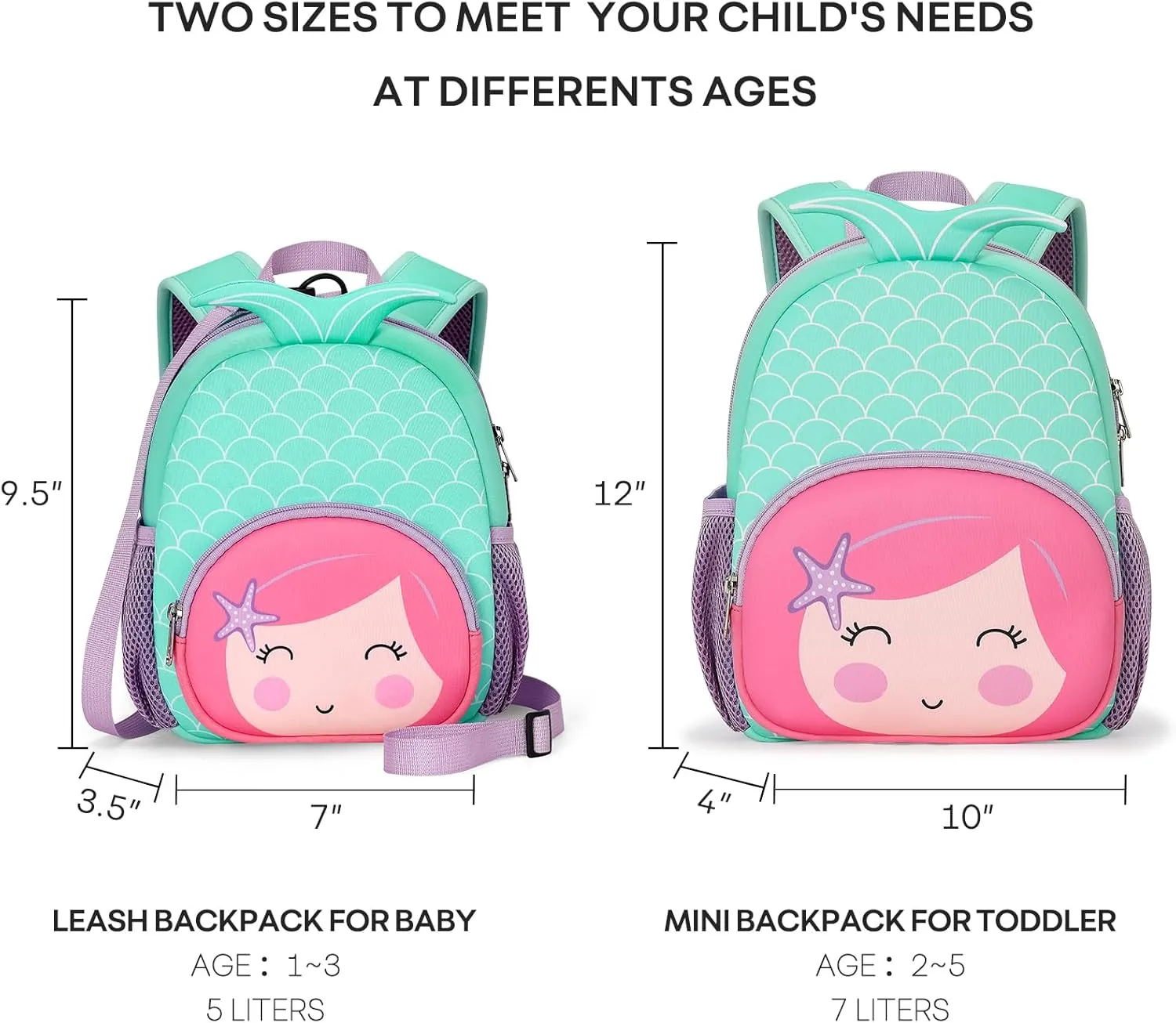 mibasies Toddler Backpacks for Girls 2-4: Baby Preschool Backpack - Kids Mermaid Backpack for Boys Girls - 12inch Mini School Bag