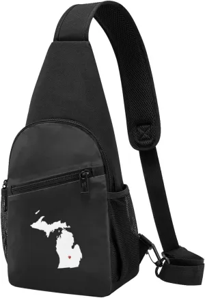 Michigan Love Map Unisex Chest Bag Lightweight Crossbody Shoulder Bag Travel Pocket Black