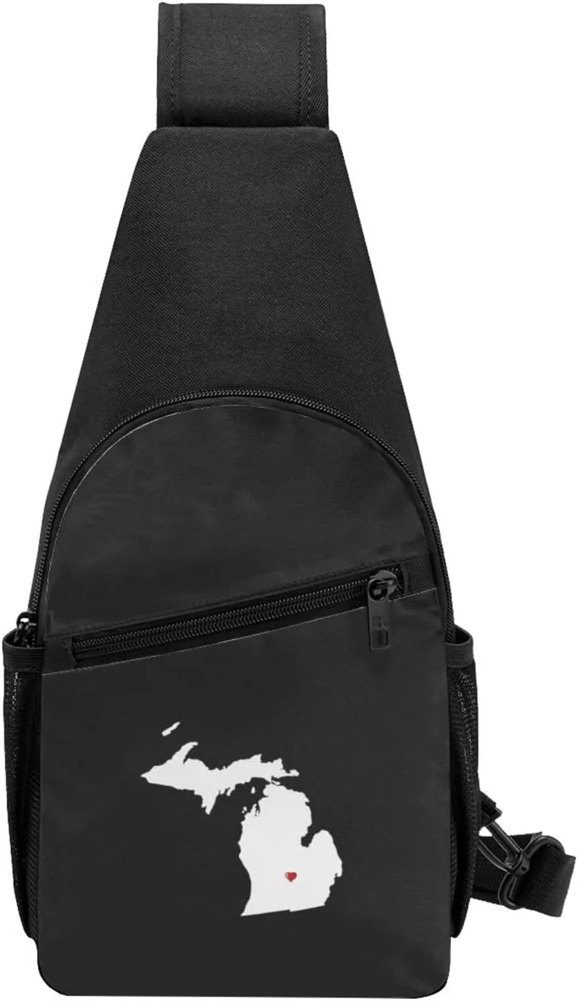 Michigan Love Map Unisex Chest Bag Lightweight Crossbody Shoulder Bag Travel Pocket Black