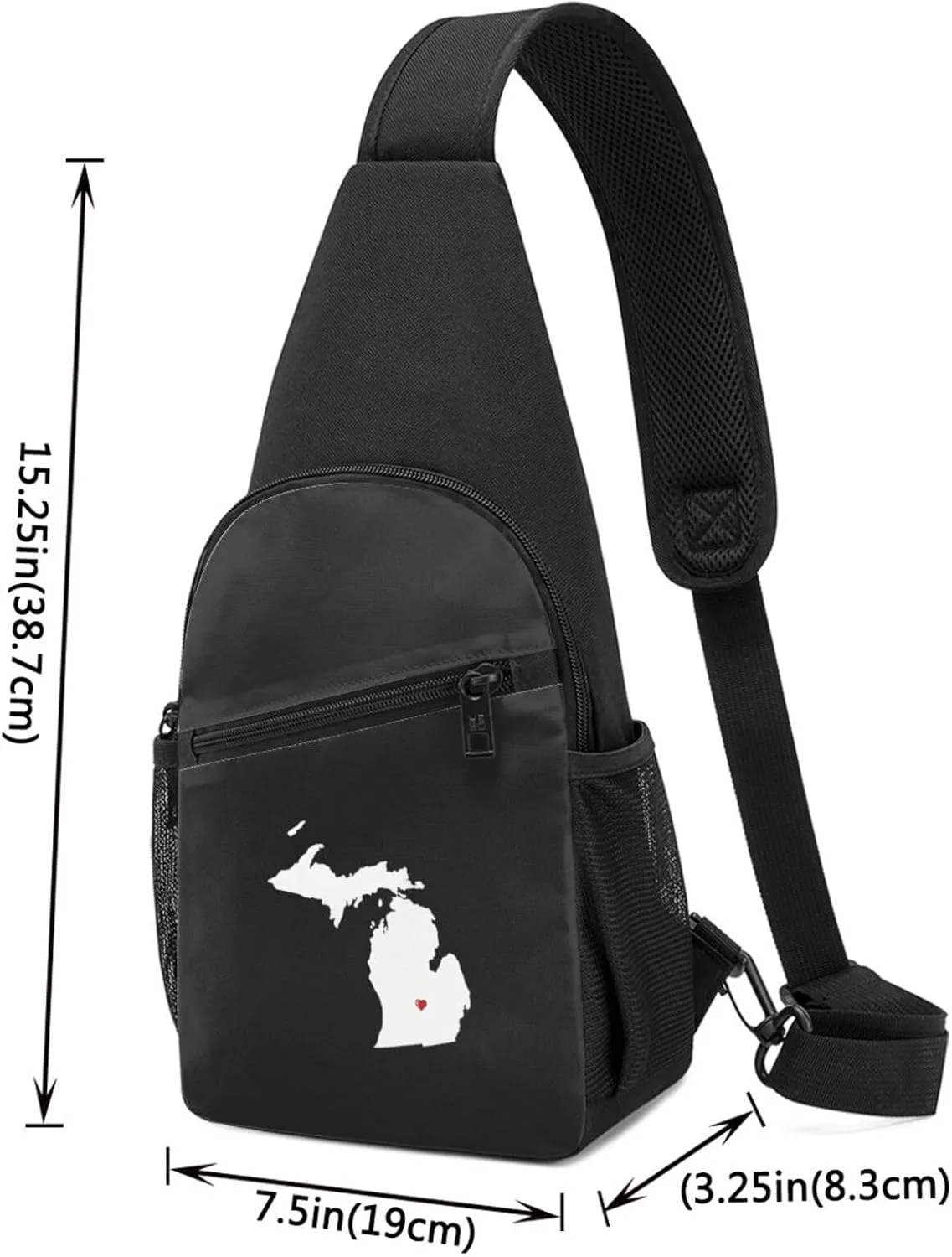 Michigan Love Map Unisex Chest Bag Lightweight Crossbody Shoulder Bag Travel Pocket Black