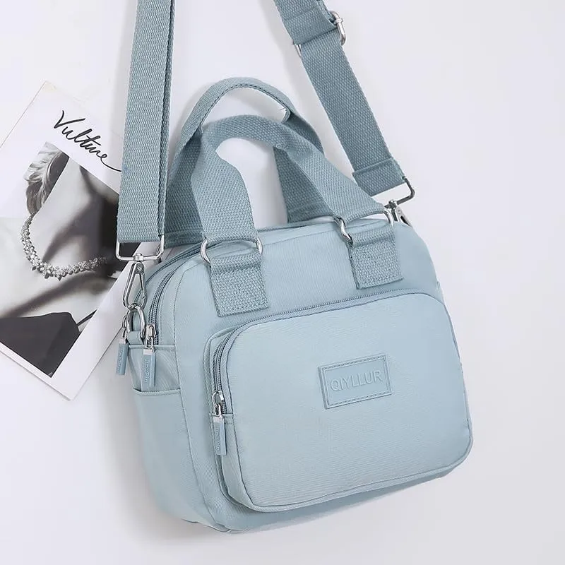 Middle aged women's multi pocket shoulder bag with large capacity crossbody bag (Light Blue)