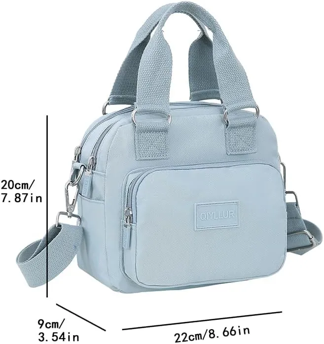 Middle aged women's multi pocket shoulder bag with large capacity crossbody bag (Light Blue)