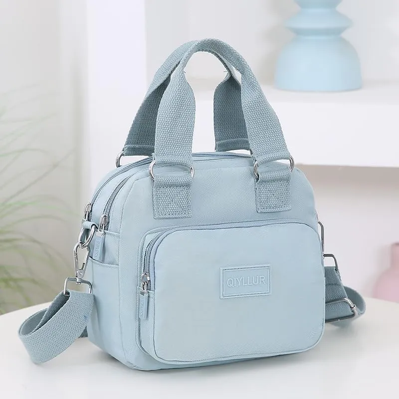 Middle aged women's multi pocket shoulder bag with large capacity crossbody bag (Light Blue)