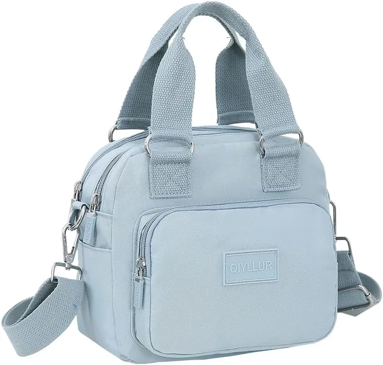 Middle aged women's multi pocket shoulder bag with large capacity crossbody bag (Light Blue)