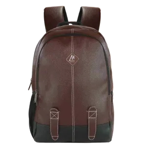 Mike Octane 21L Faux Leather Laptop Backpack - Dark Brown
