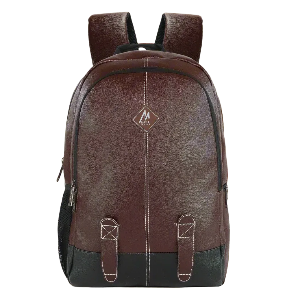 Mike Octane 21L Faux Leather Laptop Backpack - Dark Brown