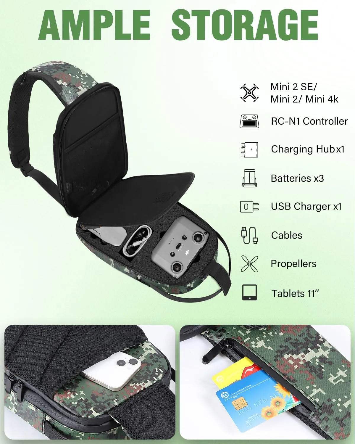 Mini 4K Case, Portable Mini 2 SE Backpack Compatible with DJI RC N1 Controller, Travel Drone Bag for Charging Hub and 3 Batteries, Waterproof RC N1 Carrying Case for DJI Drone Accessories