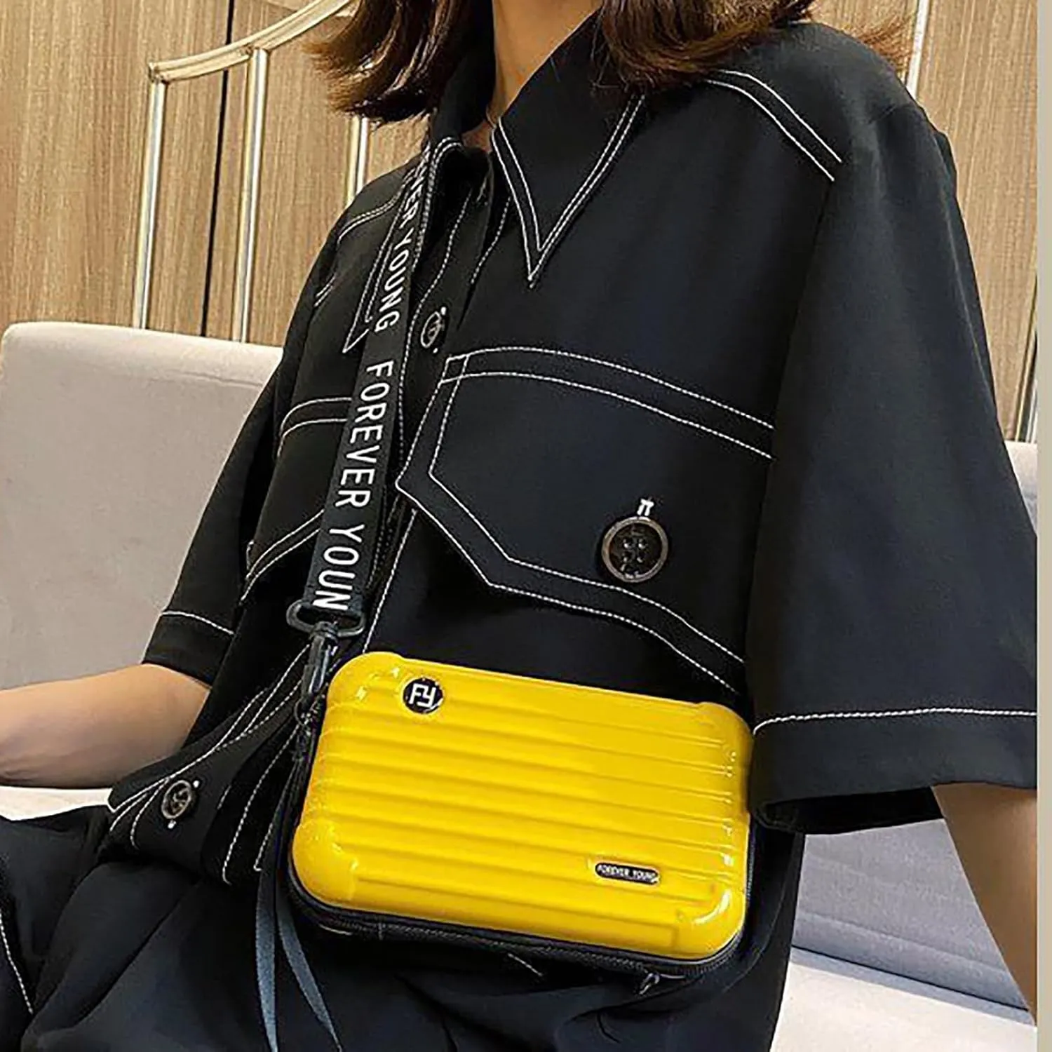 Mini Suitcase Bag, Mini Suitcase Crossbody Bag, Women Solid Cosmetic Handbag Multifunction Crossbody Bag