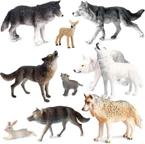 Mini Toys 10-Pack, Family Beach Day 2-3.5 Inch, Wolfs Figures Toys Playset, Wolves Action Figurines Family and Friends Set.