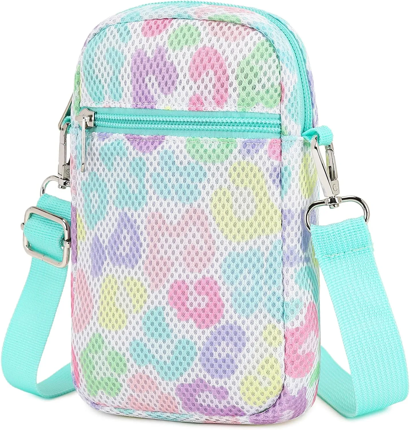 MIRLEWAIY Mini Shoulder Bag Mesh Crossbody Multifunction Phone Wallet Case Pouch Waist Bag with Adjustable Strap