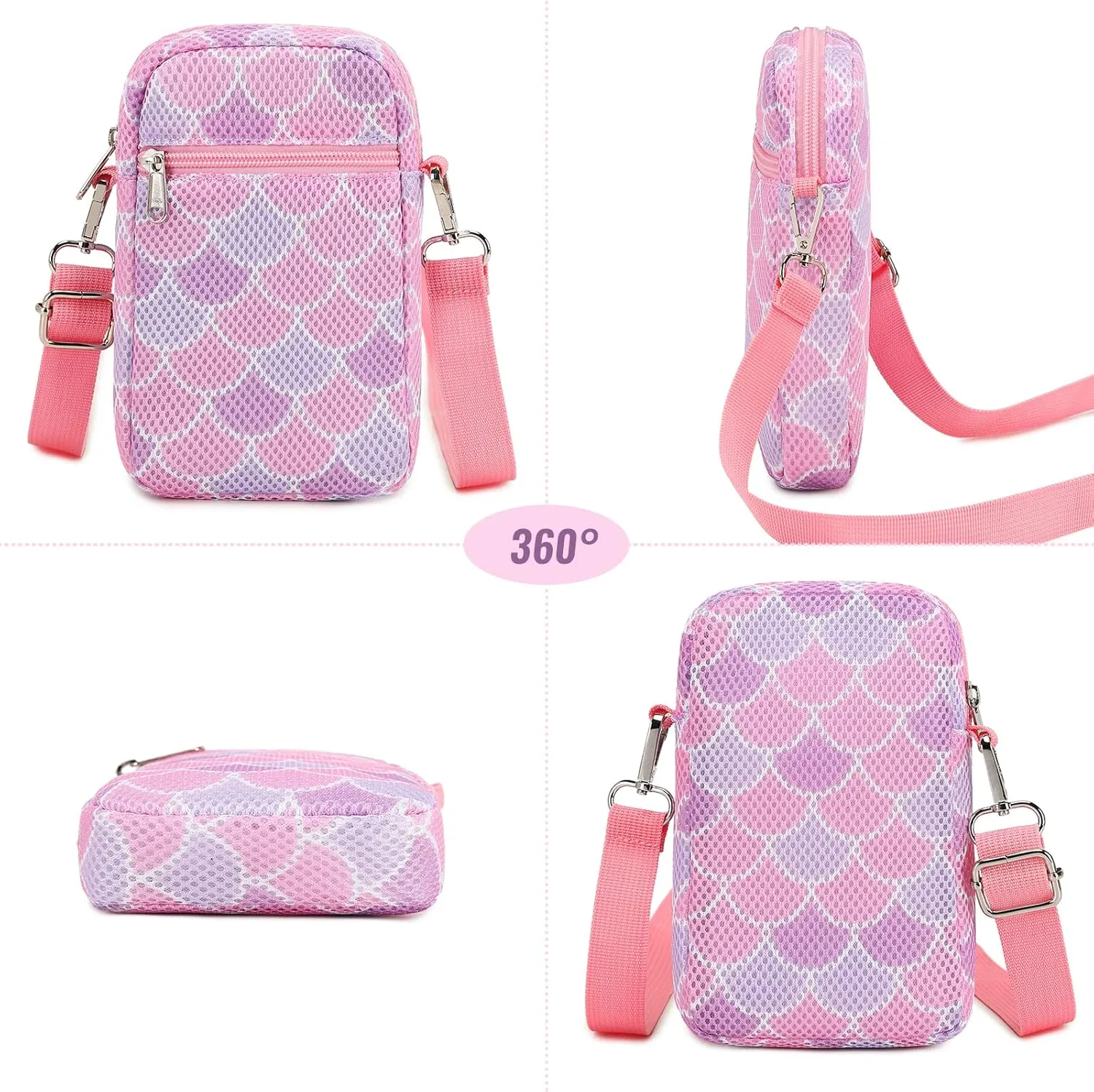 MIRLEWAIY Mini Shoulder Bag Mesh Crossbody Multifunction Phone Wallet Case Pouch Waist Bag with Adjustable Strap