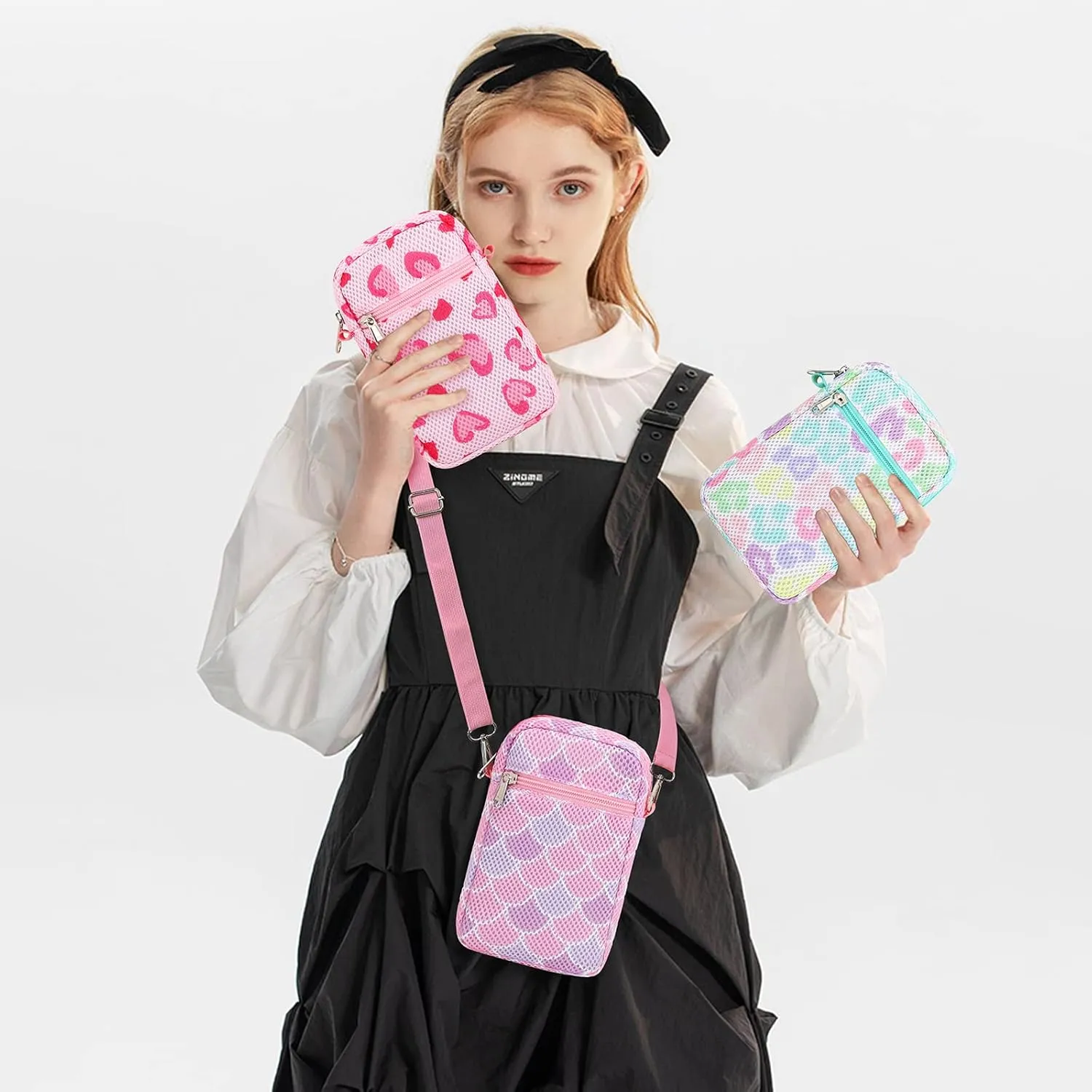 MIRLEWAIY Mini Shoulder Bag Mesh Crossbody Multifunction Phone Wallet Case Pouch Waist Bag with Adjustable Strap