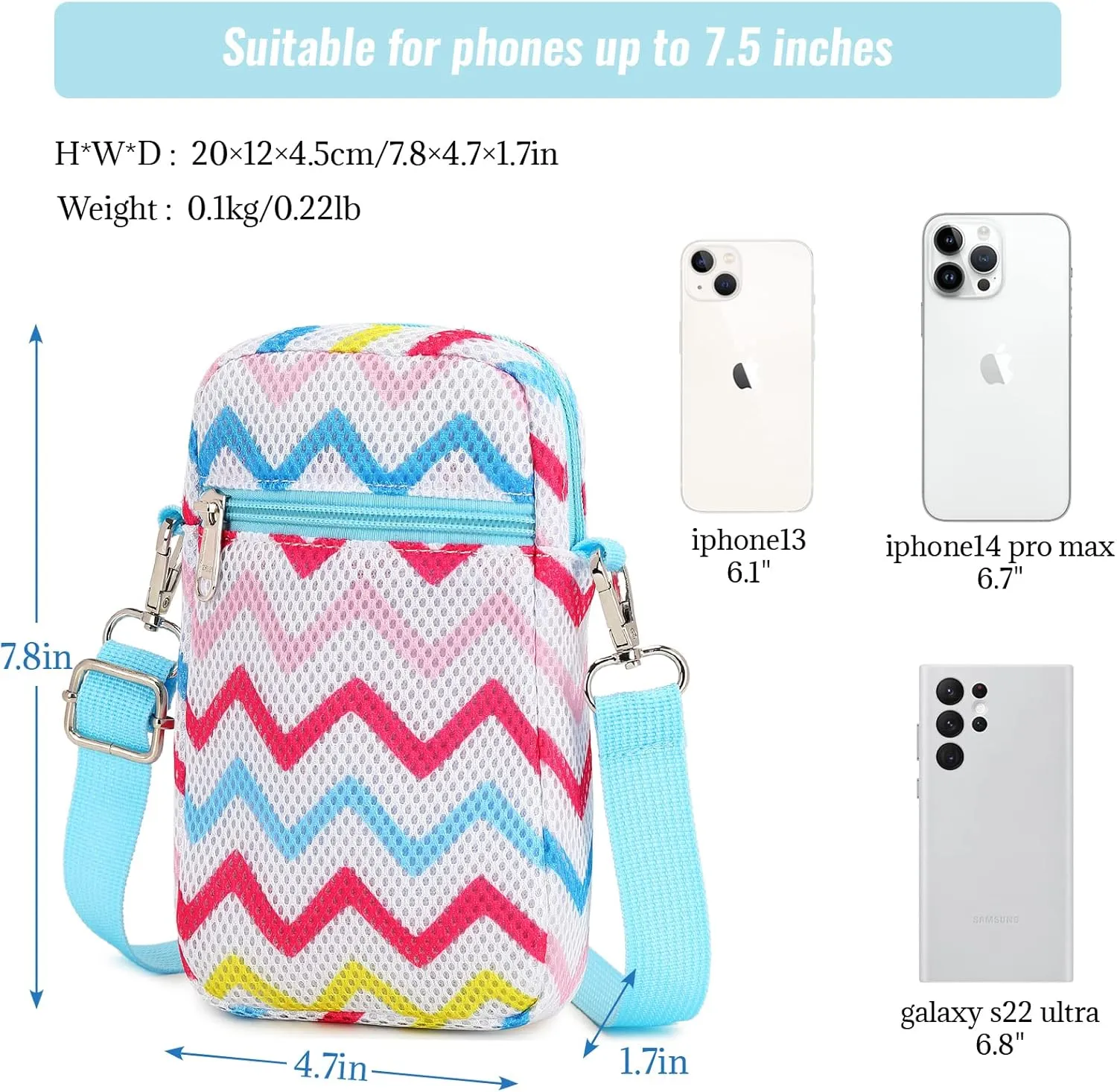 MIRLEWAIY Mini Shoulder Bag Mesh Crossbody Multifunction Phone Wallet Case Pouch Waist Bag with Adjustable Strap