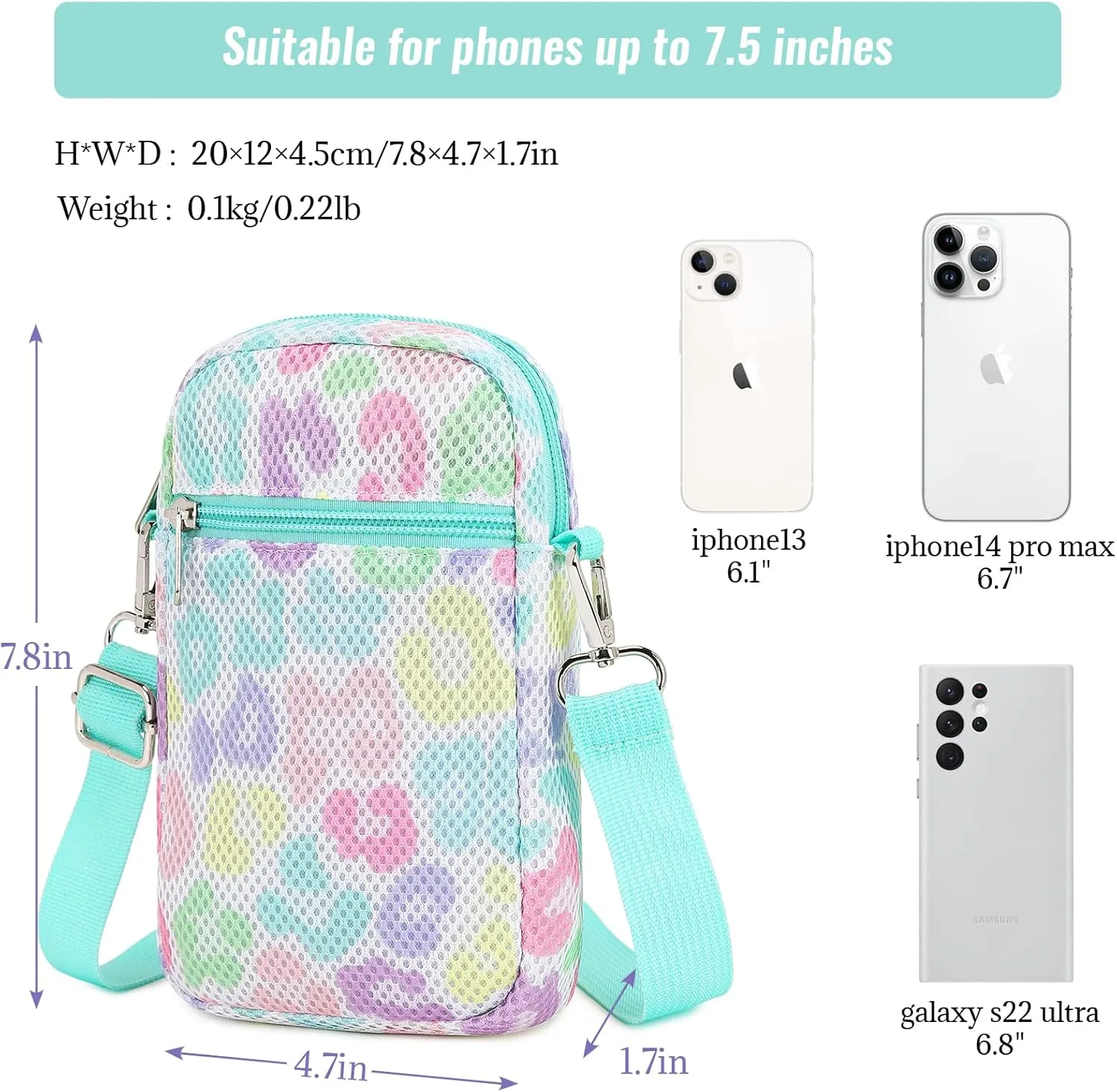 MIRLEWAIY Mini Shoulder Bag Mesh Crossbody Multifunction Phone Wallet Case Pouch Waist Bag with Adjustable Strap