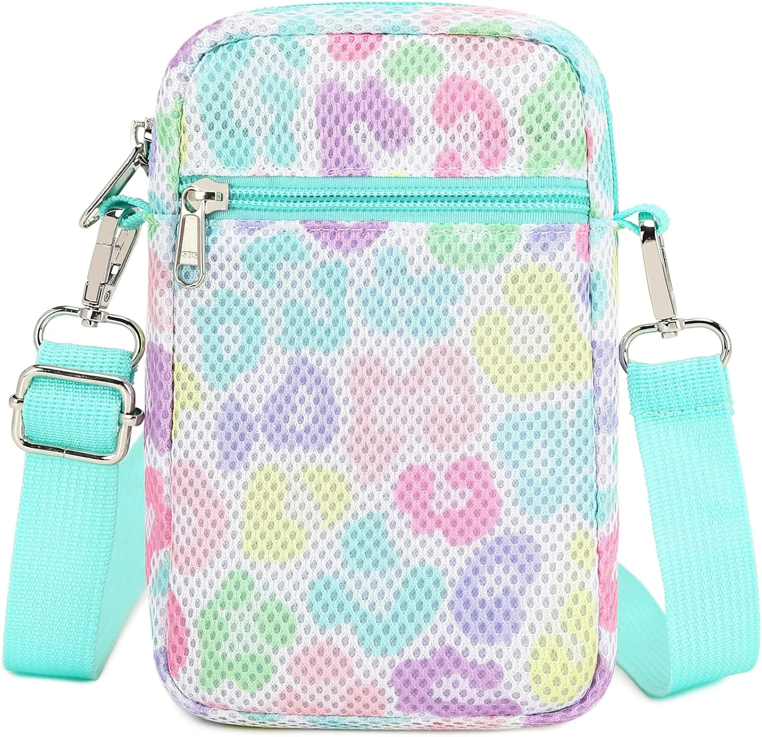 MIRLEWAIY Mini Shoulder Bag Mesh Crossbody Multifunction Phone Wallet Case Pouch Waist Bag with Adjustable Strap