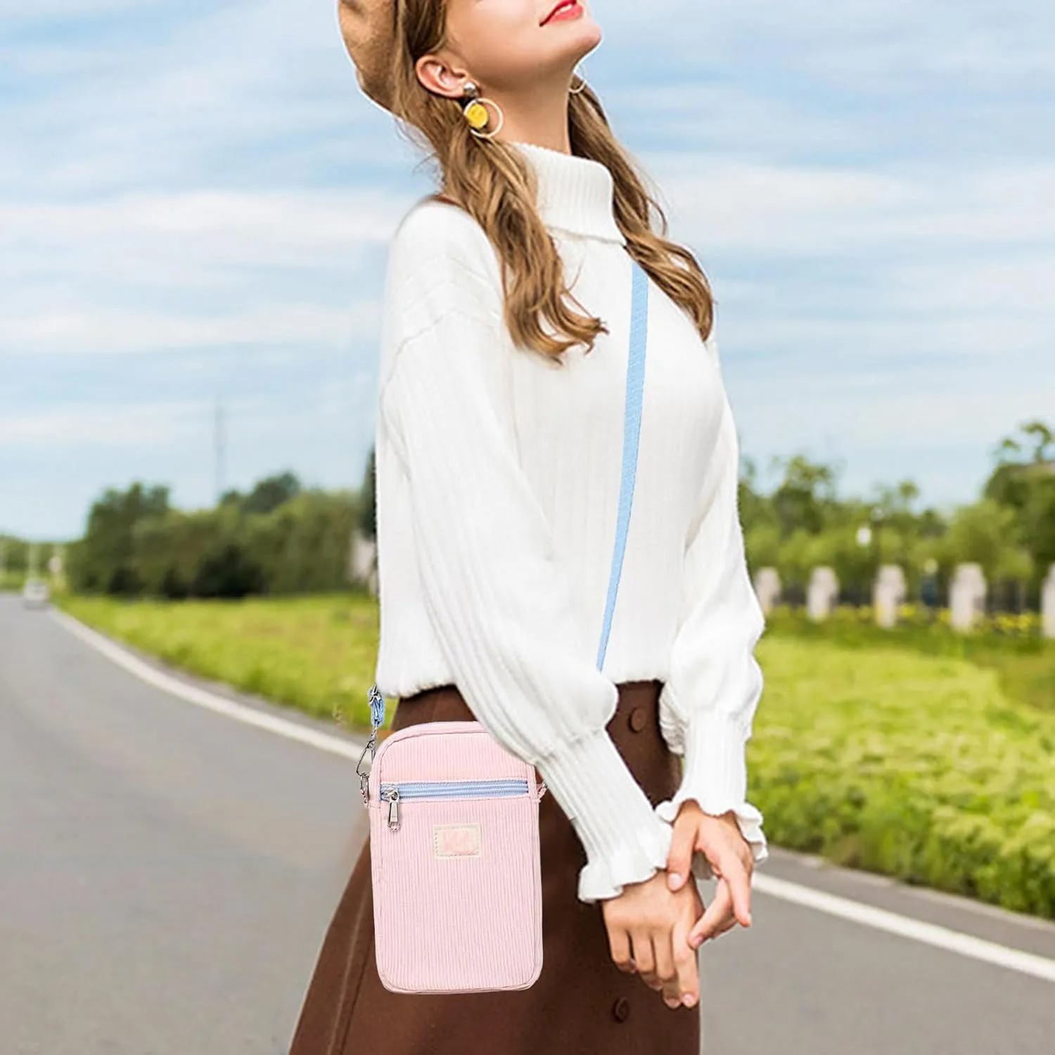 MIRLEWAIY Mini Shoulder Bag Mesh Crossbody Multifunction Phone Wallet Case Pouch Waist Bag with Adjustable Strap