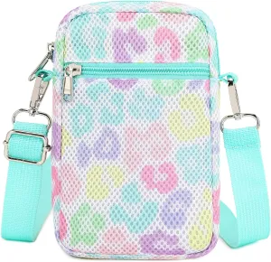 MIRLEWAIY Mini Shoulder Bag Mesh Crossbody Multifunction Phone Wallet Case Pouch Waist Bag with Adjustable Strap
