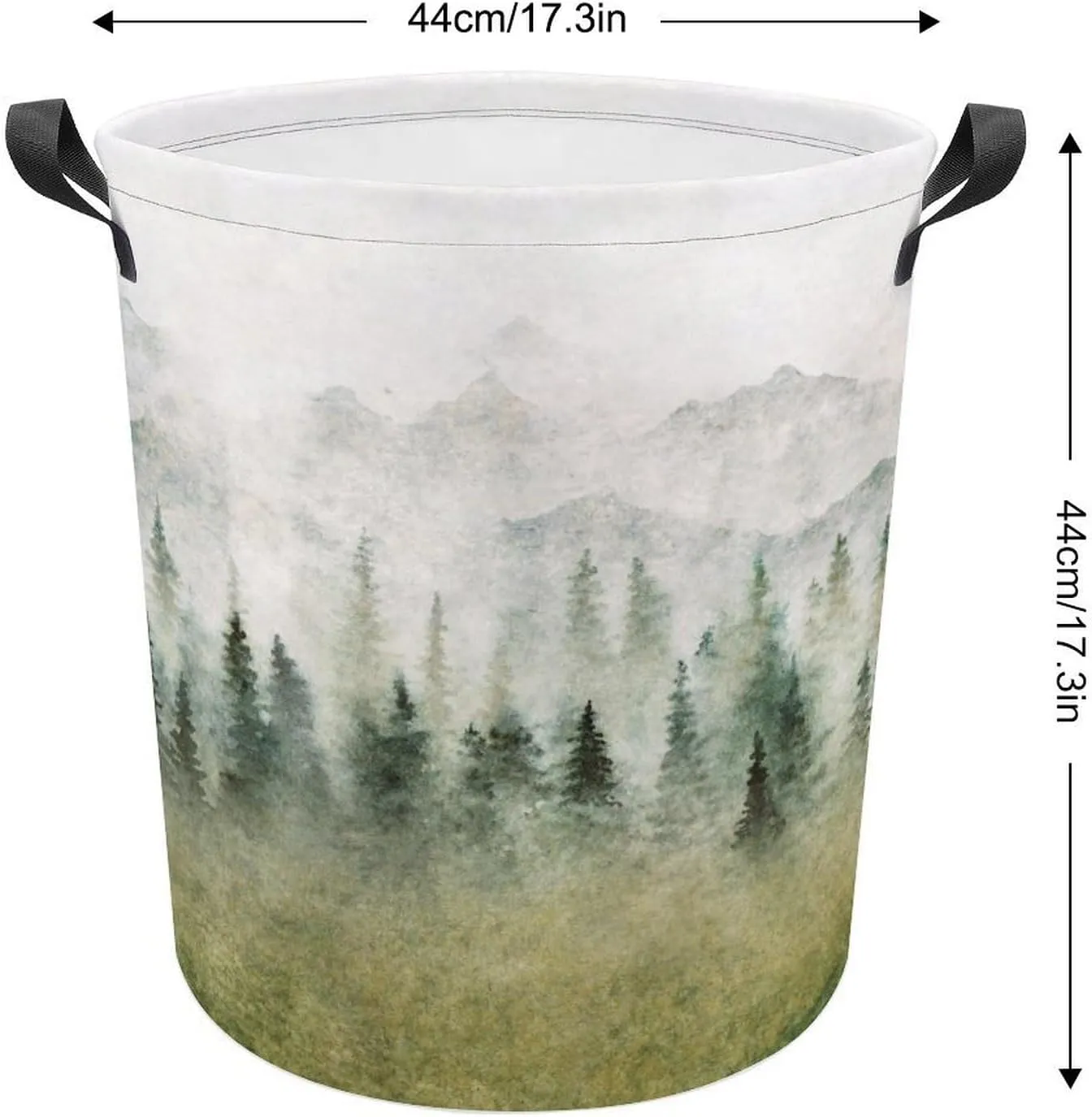 Misty Forest Laundry Basket,Retro Foggy Mountain Green Forest Tree Woodland Misty Cloudy Nature Landscape Laundry Clothes Hamper for Dorm Bathroom Bedroom Clothing Clothes Toys