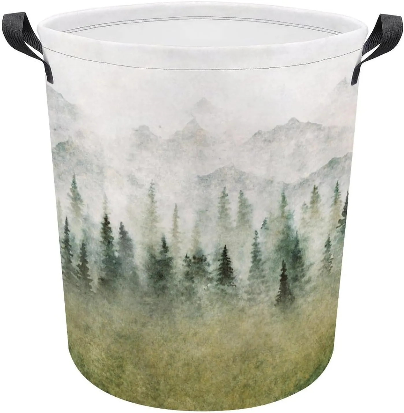Misty Forest Laundry Basket,Retro Foggy Mountain Green Forest Tree Woodland Misty Cloudy Nature Landscape Laundry Clothes Hamper for Dorm Bathroom Bedroom Clothing Clothes Toys