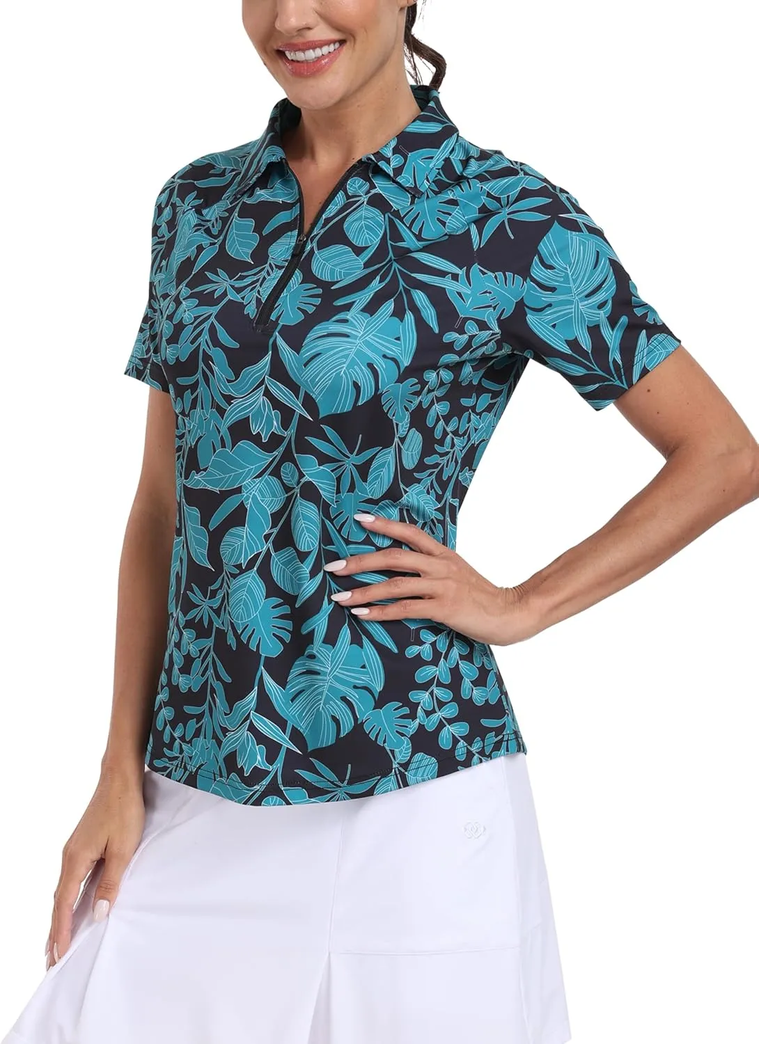 MoFiz Womens Short Sleeve Golf Polo Shirts Quick Dry Camo Lightweight UPF 50  Tennis Sports Athletic Tops Casual