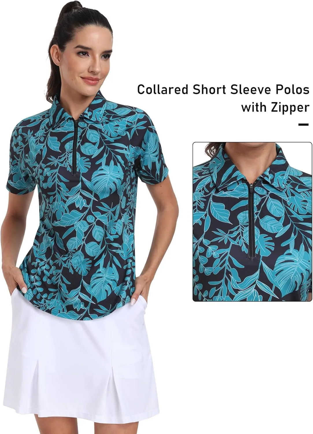 MoFiz Womens Short Sleeve Golf Polo Shirts Quick Dry Camo Lightweight UPF 50  Tennis Sports Athletic Tops Casual