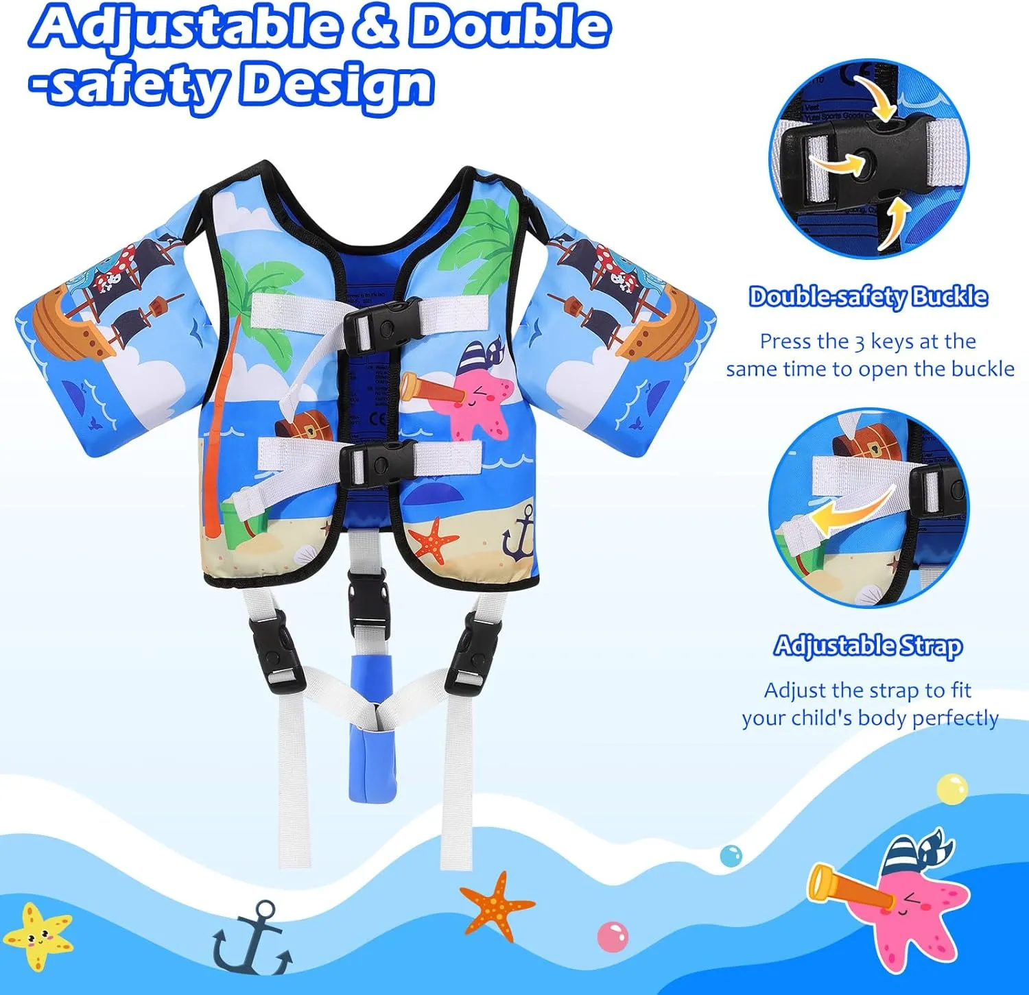 MoKo Kids Swim Vest, Arm Band Pool Floaties Jacket for 2-3-4-5-6 Years (22-30-40-50-66LBS), Pool Floats for Kids, Water Wings for Children Swimmies, Toddlers, Boys, Girls