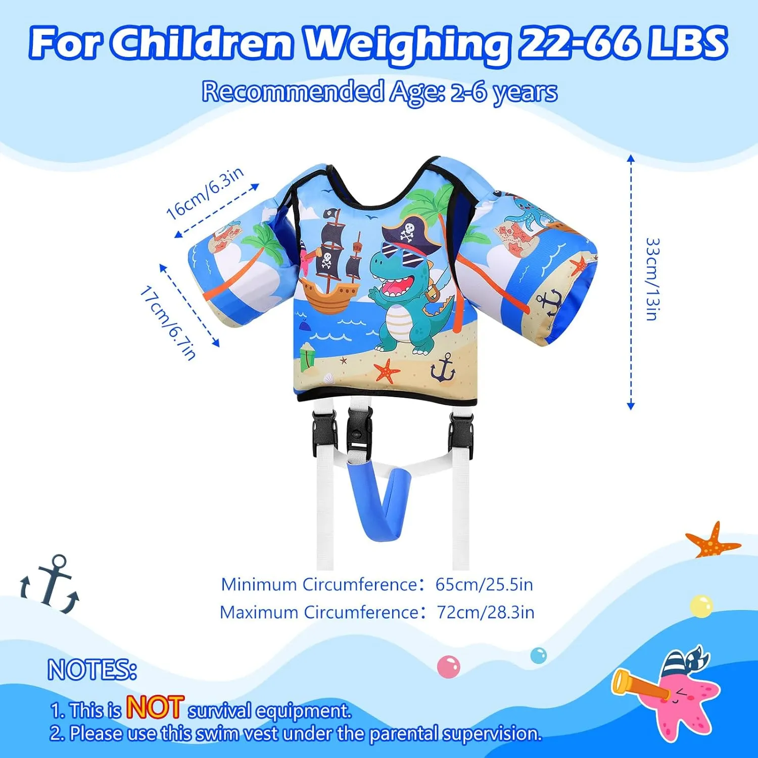 MoKo Kids Swim Vest, Arm Band Pool Floaties Jacket for 2-3-4-5-6 Years (22-30-40-50-66LBS), Pool Floats for Kids, Water Wings for Children Swimmies, Toddlers, Boys, Girls
