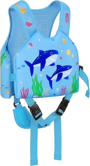 MoKo Swim Vest for Kids - Swim Floats Jacket for 2-3-4-5-6 Years (22-30-50-66LBS), Toddler Floaties Beach Accessory,Kids Pool Floats Vest with Adjustable Crotch Strap
