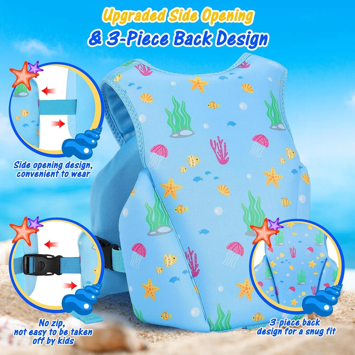 MoKo Swim Vest for Kids - Swim Floats Jacket for 2-3-4-5-6 Years (22-30-50-66LBS), Toddler Floaties Beach Accessory,Kids Pool Floats Vest with Adjustable Crotch Strap