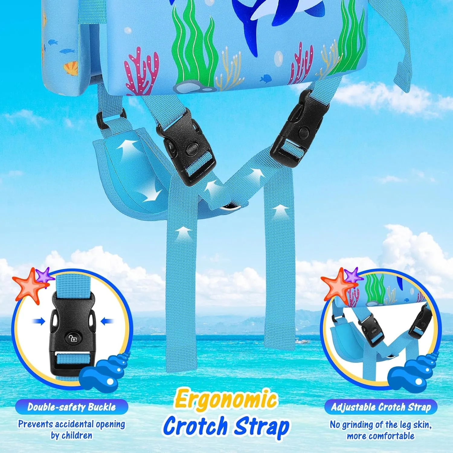 MoKo Swim Vest for Kids - Swim Floats Jacket for 2-3-4-5-6 Years (22-30-50-66LBS), Toddler Floaties Beach Accessory,Kids Pool Floats Vest with Adjustable Crotch Strap