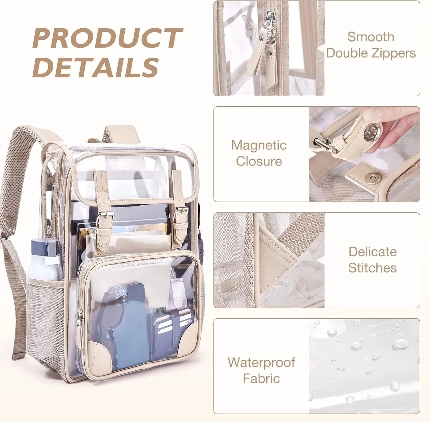 mommore Clear Backpack Heavy Duty Large Clear Backpacks for School Transparent PVC See Through Bookbag for College Work Travel