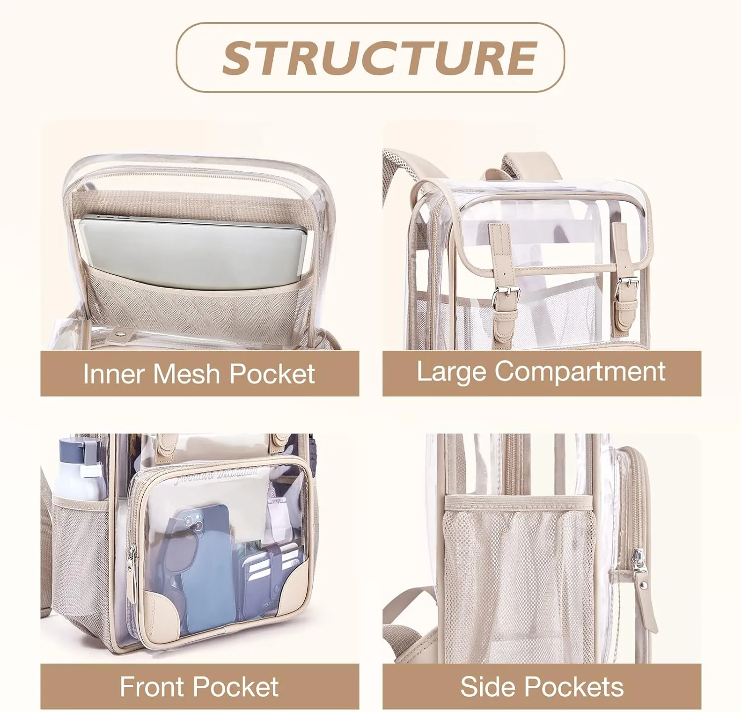 mommore Clear Backpack Heavy Duty Large Clear Backpacks for School Transparent PVC See Through Bookbag for College Work Travel