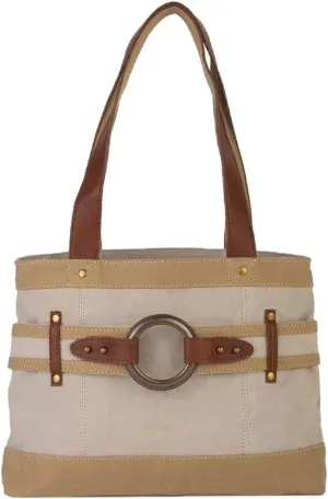 Mona B. Rowen Upcycled Canvas Shoulder Bag and Oakley Crossbody with Vegan Leather Trim (Rowen- Shoulder Bag Natural)