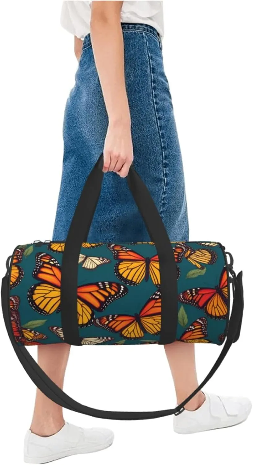 Monarch Butterflies Printed Travel Bag,Round Personal Item Storage bag,Foldie Duffel Bag for Traveling Vacation,Fitness,Sports