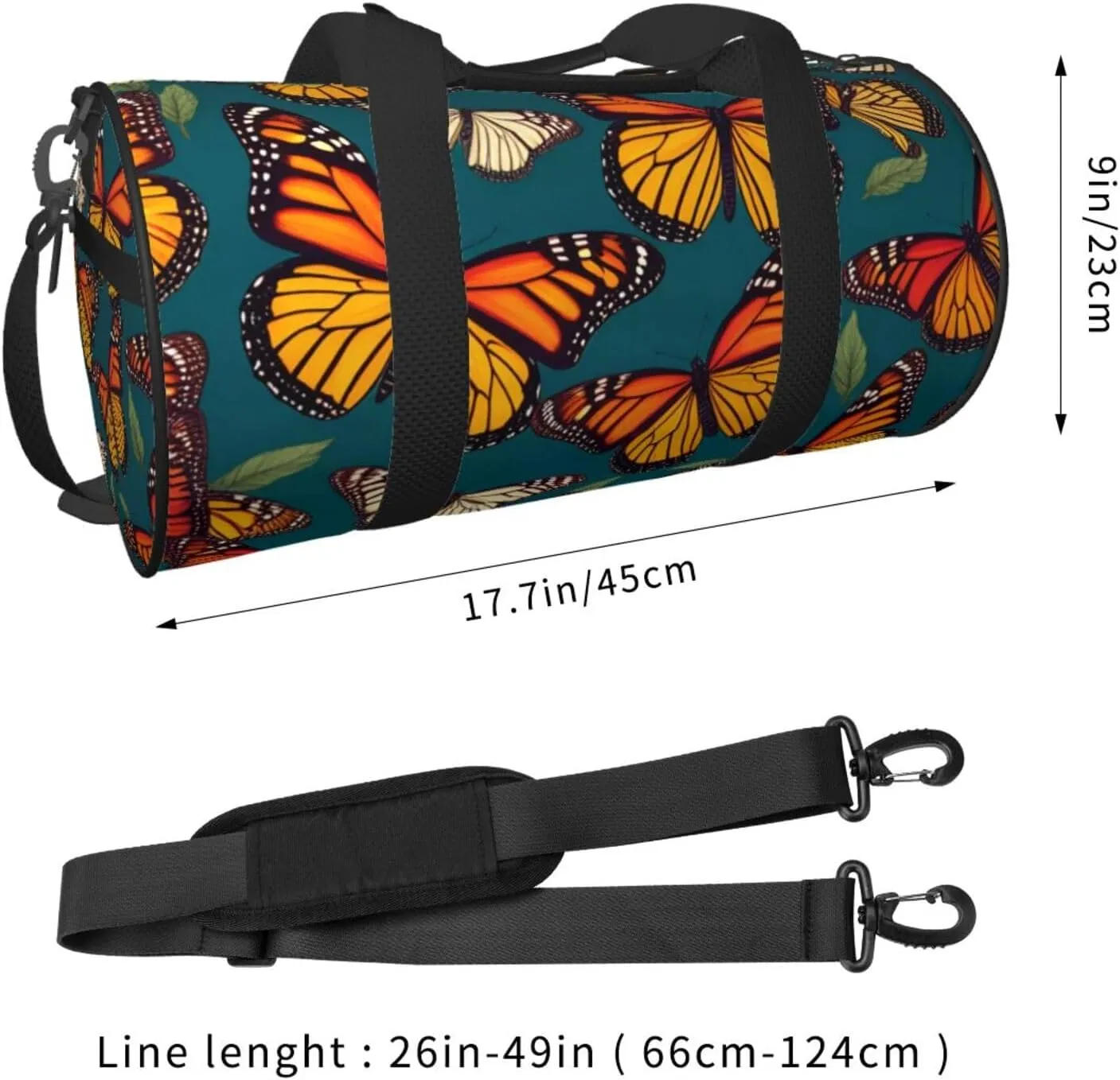 Monarch Butterflies Printed Travel Bag,Round Personal Item Storage bag,Foldie Duffel Bag for Traveling Vacation,Fitness,Sports