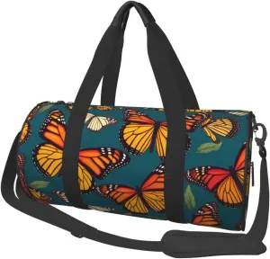 Monarch Butterflies Printed Travel Bag,Round Personal Item Storage bag,Foldie Duffel Bag for Traveling Vacation,Fitness,Sports