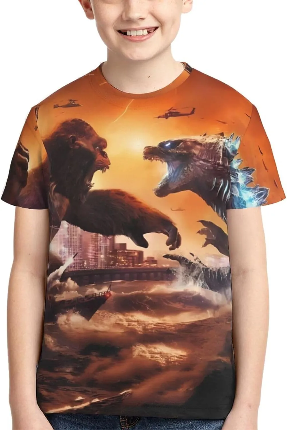 Monster Dinosaur Cartoon T-Shirt Short Sleeves for Boys and Girls