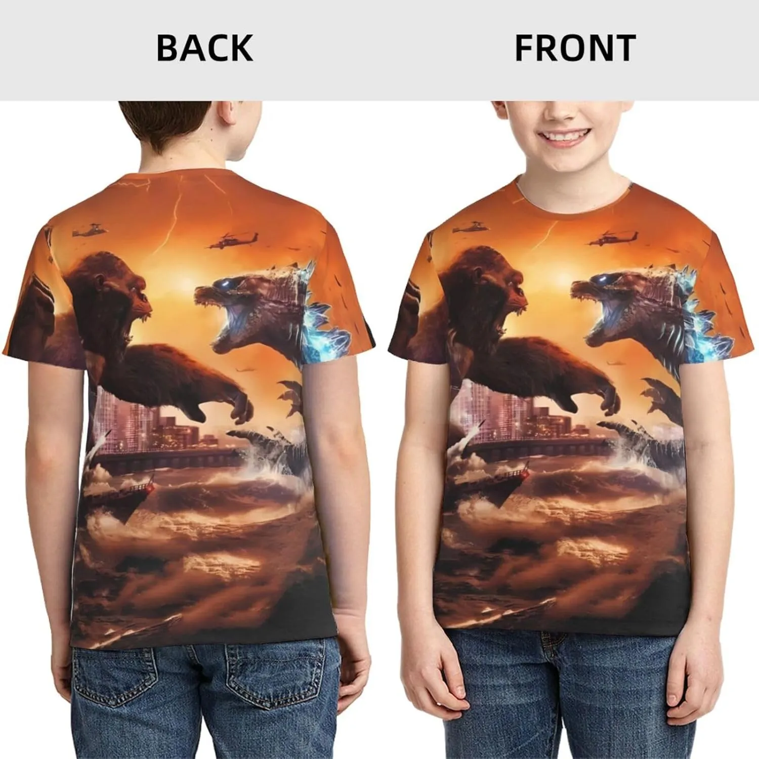 Monster Dinosaur Cartoon T-Shirt Short Sleeves for Boys and Girls