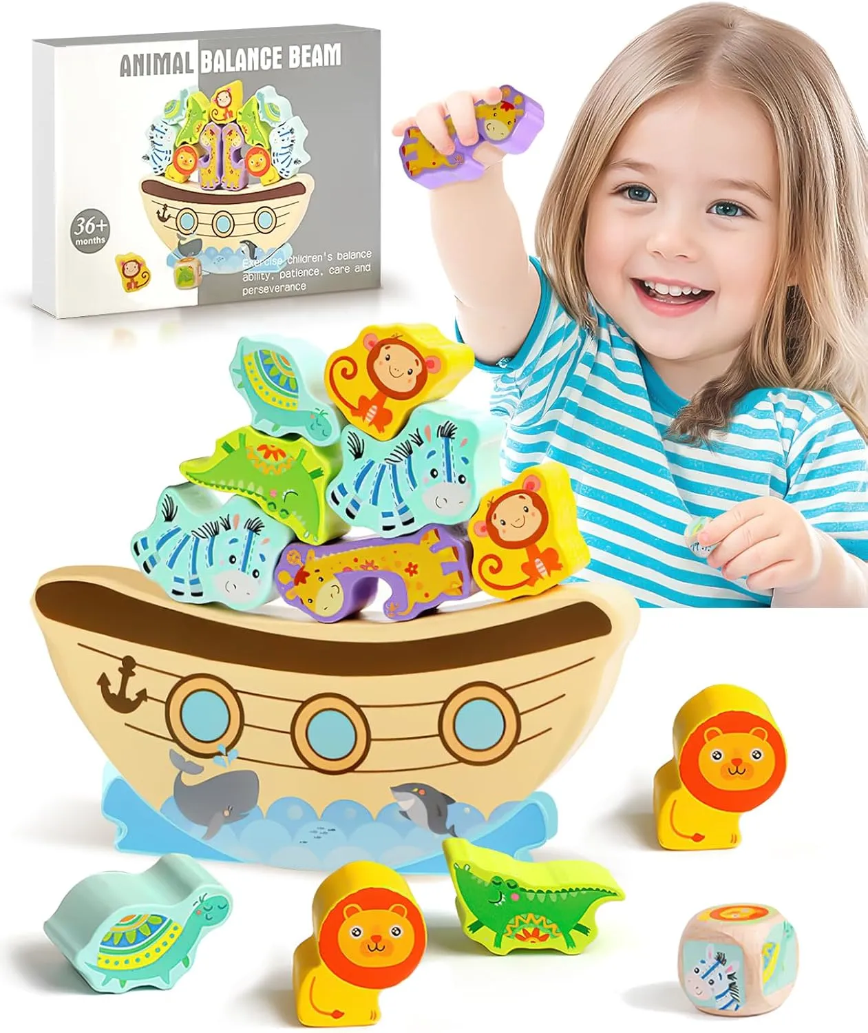 Montessori Animal Stacking Toys for Toddlers Age 3-6 Educational Wooden Building Blocks Balance Game for 3 4 5 6 Year Old Boys Girls Birthday Ideas