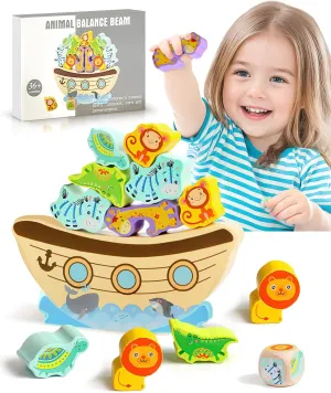 Montessori Animal Stacking Toys for Toddlers Age 3-6 Educational Wooden Building Blocks Balance Game for 3 4 5 6 Year Old Boys Girls Birthday Ideas