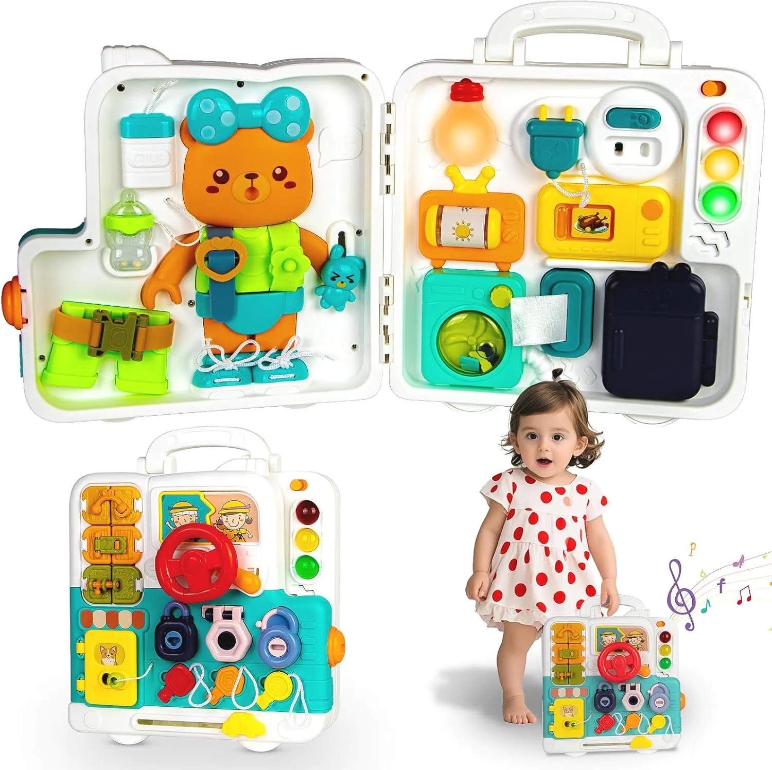 Montessori Toys for 1-3 Year Old Boy Girl, 32-in-1 Musical & Light Busy Board, Educational Toddler Toys for Age 1-2, Baby Toys 12-18 Month, Learning Toys for Toddlers 1-3, Birthday Gifts for 1-2