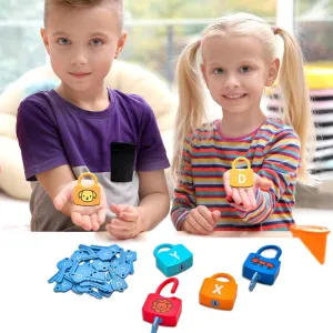 Montessori Toys Materials For Toddlers Lock Learning To Unlock With Keys Set 26 Locks and 26 Keys ABC Preschool 26 Letter Learning Tools Early Education Toys Capital Alphabet and Lowercase Alphabet
