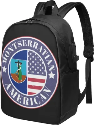 Montserratian American Badge Montserrat Flag Laptop Backpacks Travel Backpack Casual Business Daypack Sport Rucksack Computer Bag Fits up to 17 Inch Notebook with USB Port